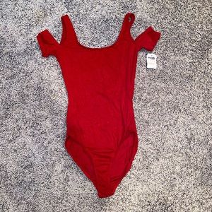 NWT Charolette Russe Maroon Cold Shoulder Bodysuit